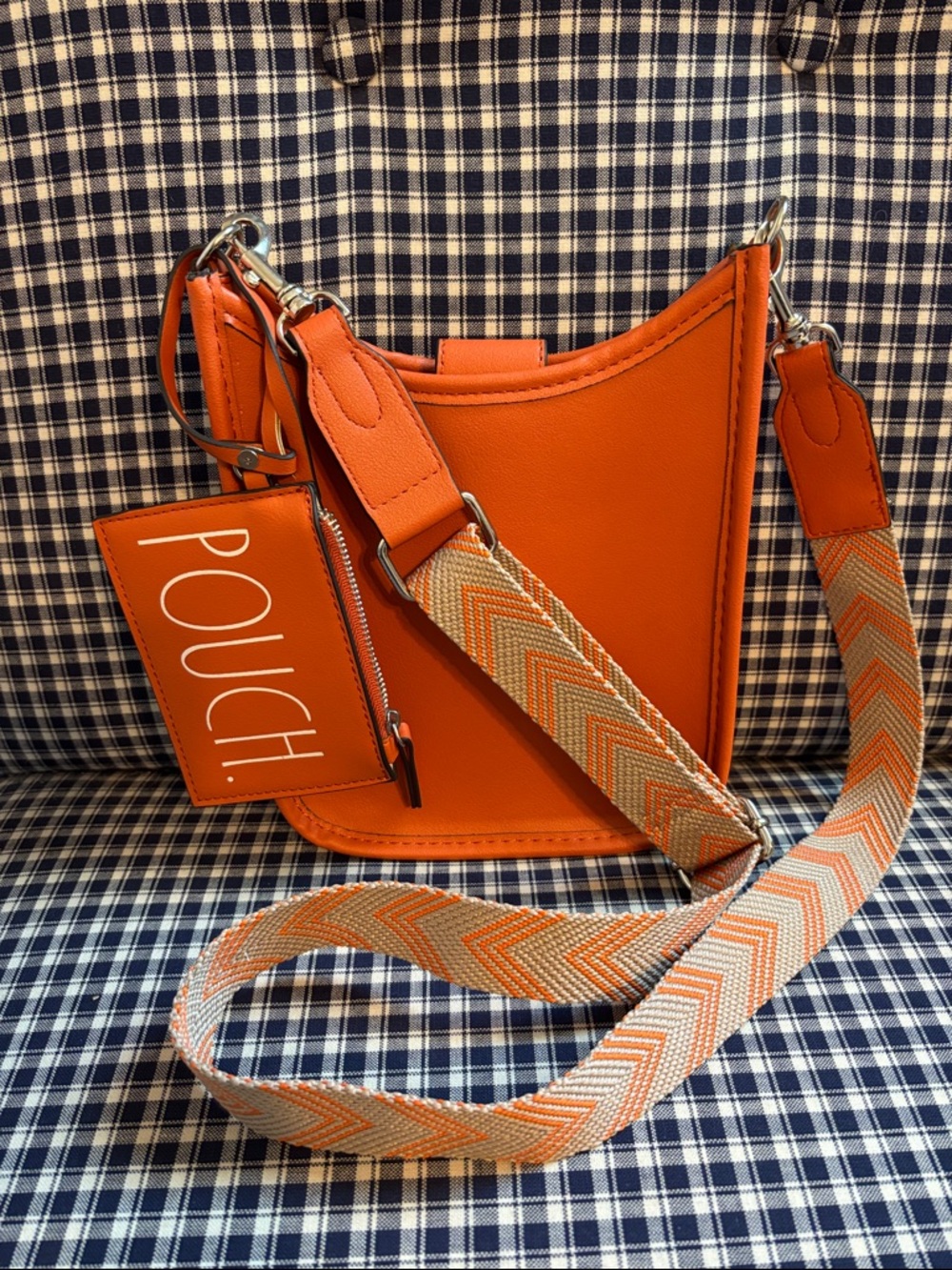 Rae Dunn Orange Crossbody Bag with Chevron Strap
